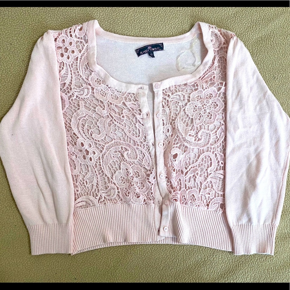 pink semi crochet cardigan